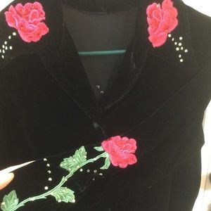Vintage 60’s Black Velvet Red Roses PantSuit S